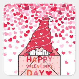 Gnome Valentine's Day Sticker, Valentinstag Quadratischer Aufkleber