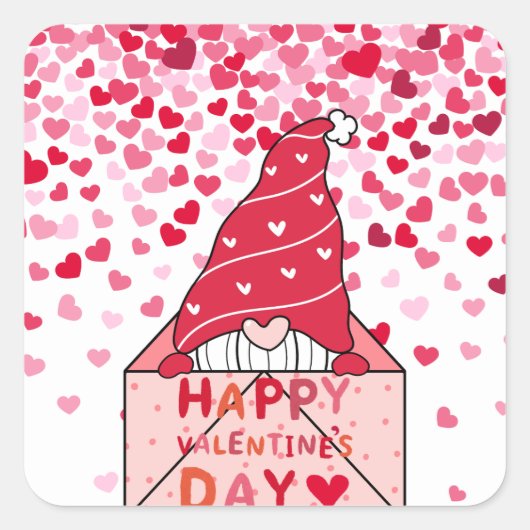 Gnome Valentine's Day Sticker, Valentinstag Quadratischer Aufkleber (Vorderseite)