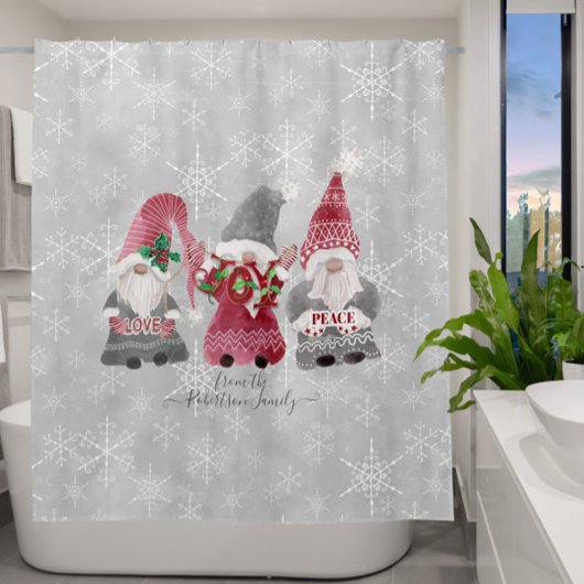 Gnome Weihnachts-Liebe Joce Peace Snowflakes Famil Duschvorhang