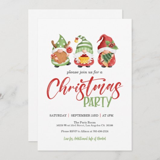 Gnome Weihnachts-Party Einladung (Vorne/Hinten)