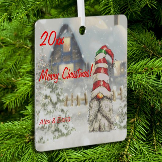 Gnome Weihnachtsbaum Schnee Metal Square Ornament