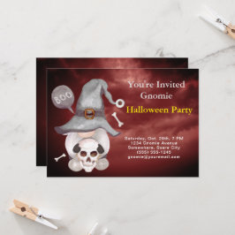 Gnome Witch Skull Cloudy Red Sky Halloween-Party Einladung