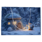 Gnome with a Lantern Outside a Snowy Stone Hut Große Geschenktüte (Rückseite)