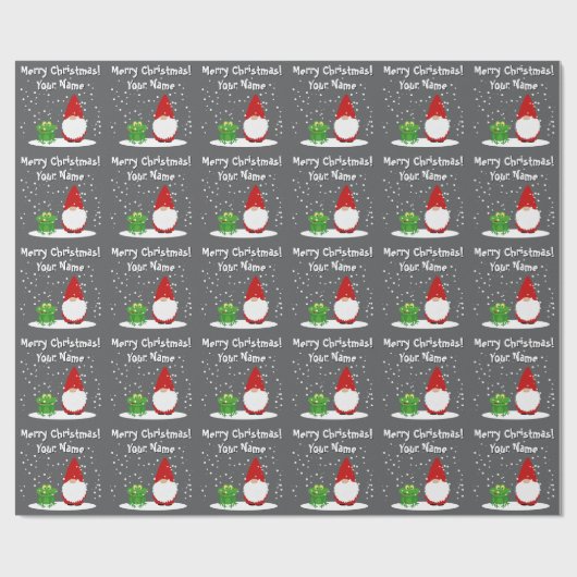 Gnome with green frog cartoon funny Christmas Geschenkpapier (Flach)