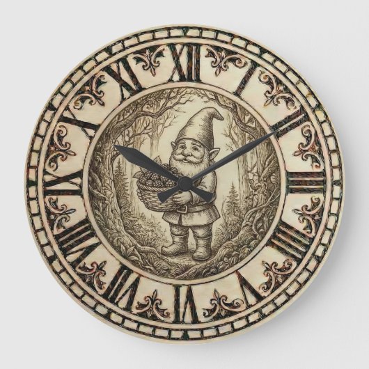 Gnome wooden Wall Clock – Farmhouse Decor Große Wanduhr (Vorderseite)