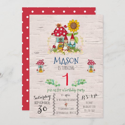 Gnome Woodland Themenparty Einladung (Vorne/Hinten)