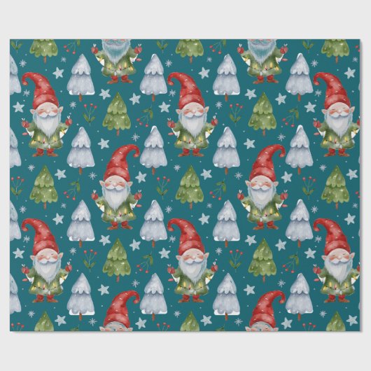 Gnome Wrapping Paper Aquamarin Watercolor Geschenkpapier (Flach)