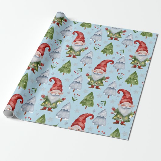 Gnome Wrapping Paper Light Blue Watercolor Geschenkpapier (Ungerollt)