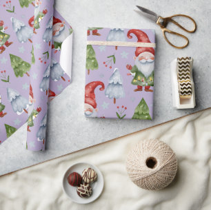 Gnome Wrapping Paper Light Lila Watercolor Geschenkpapier