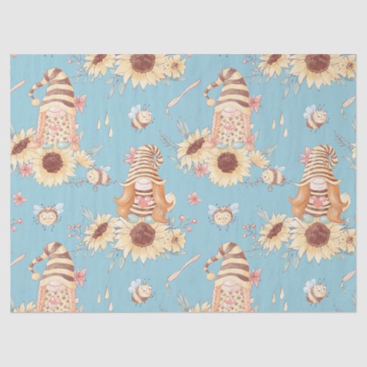 Gnomen, Bienen und Sonnenblumen Seidenpapier (Vorderseite)