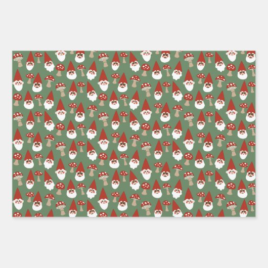 Gnomes and Mushrooms Green Gift Wrap Set Geschenkpapier Set (Vorderseite)