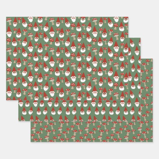 Gnomes and Mushrooms Green Gift Wrap Set Geschenkpapier Set (Set)