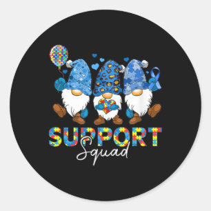 Gnomes Autism Awareness Support Squad Blue Ribbon Runder Aufkleber