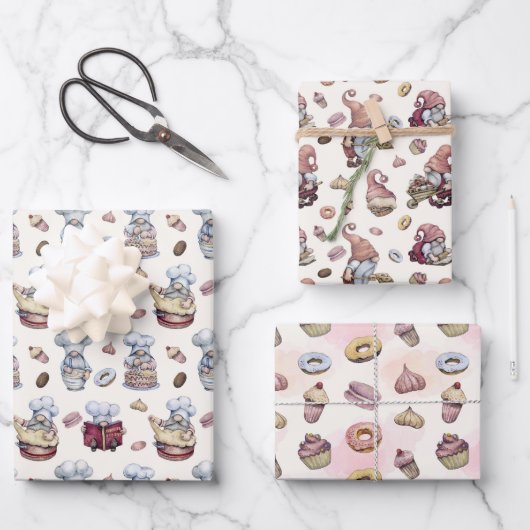 Gnomes Backkuchen Donuts Trendy Woodland Geschenkpapier Set (Vorderseite)