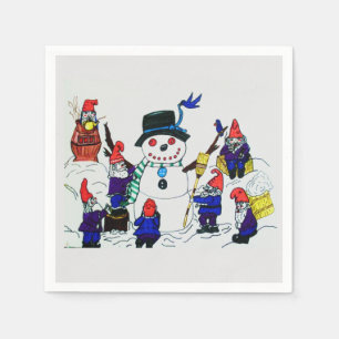 GNOMES BUILD SNOWMAN SERVIETTE