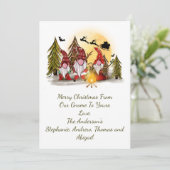 Gnomes Christmas Card Rustic Woodland Whimsical Einladung (Stehend Vorderseite)