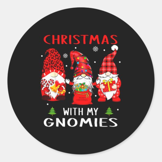 Gnomes Christmas Family Leopard Funny Plaid Men Wo Runder Aufkleber (Vorderseite)
