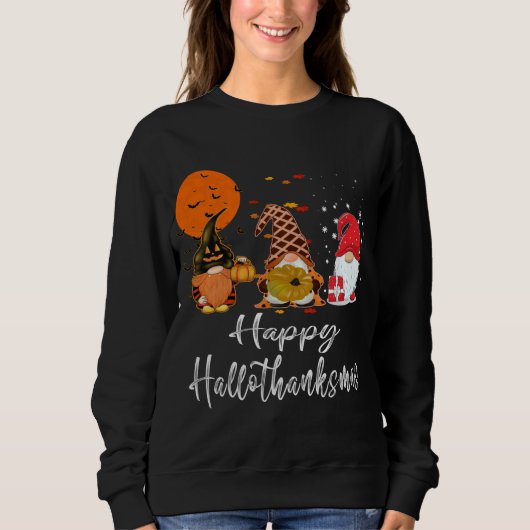 Gnomes Christmas Happy Hallothanksmas Erntedank Sweatshirt (Vorderseite)