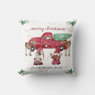 Gnomes Christmas Tree Farm Red Truck Wasserfarbe Kissen