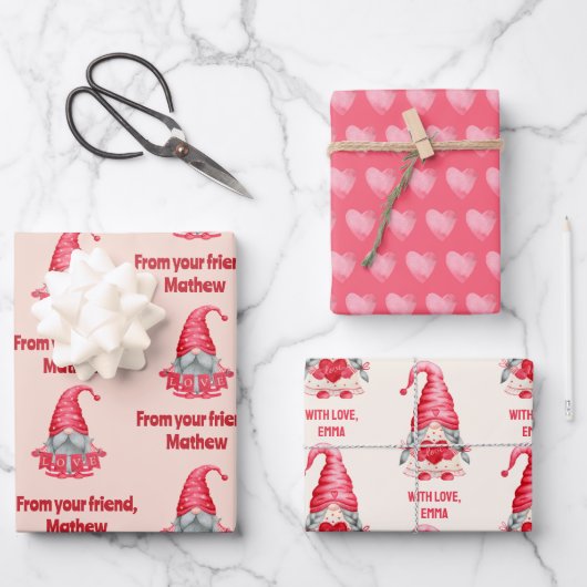 Gnomes Custom Valentinstag Classmates Gift Geschenkpapier Set (Vorderseite)