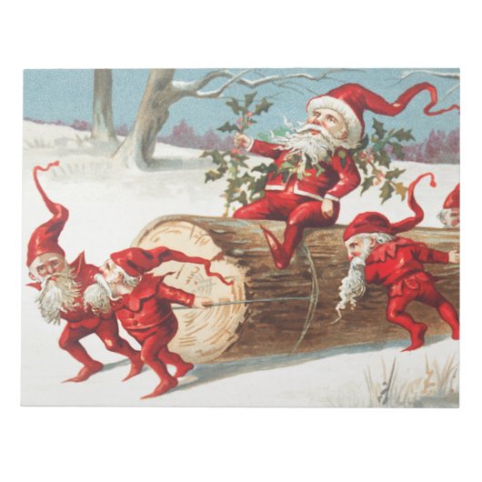 Gnomes dragging a cut tree trunk through the snow notizblock (Vorderseite)
