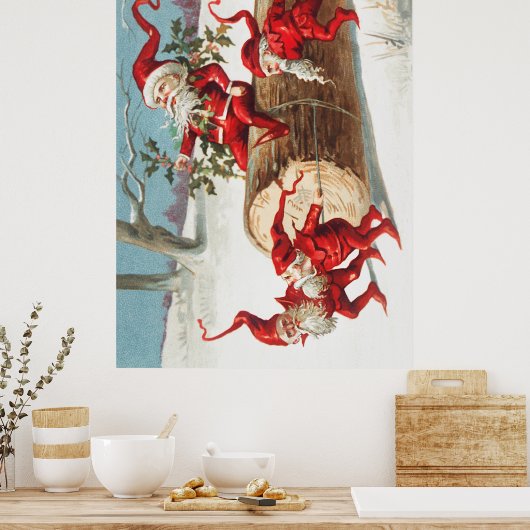 Gnomes dragging a cut tree trunk through the snow poster (Küche)