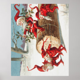 Gnomes dragging a cut tree trunk through the snow poster