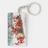 Gnomes dragging a cut tree trunk through the snow schlüsselanhänger (Rückseite)