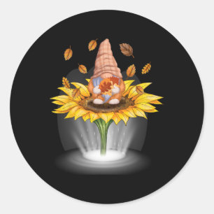 Gnomes Fall Leaf Bäume Herbstleuchte Sonnenblume D Runder Aufkleber