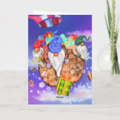 Gnomes Flying A Balloon und Gives Gifts - Geburtst Karte (Rückseite)