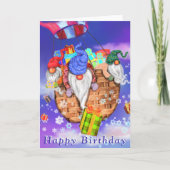 Gnomes Flying A Balloon und Gives Gifts - Geburtst Karte (Vorderseite)
