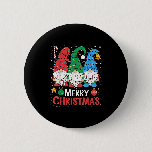 Gnomes Frohe Weihnachtslicht Familie Gnome Xmas Ma Button (Vorderseite)