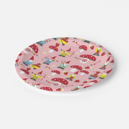 Gnomes-Garten-Party-Papier-Teller Pappteller (Schrägansicht)