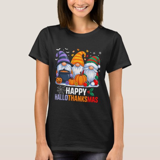 Gnomes Halloween Erntedank Weihnachtsfeier Hall T-Shirt (Vorderseite)