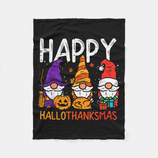 Gnomes Happy Hallothanksmas Halloween Thanksgiving Fleecedecke (Vorderseite)
