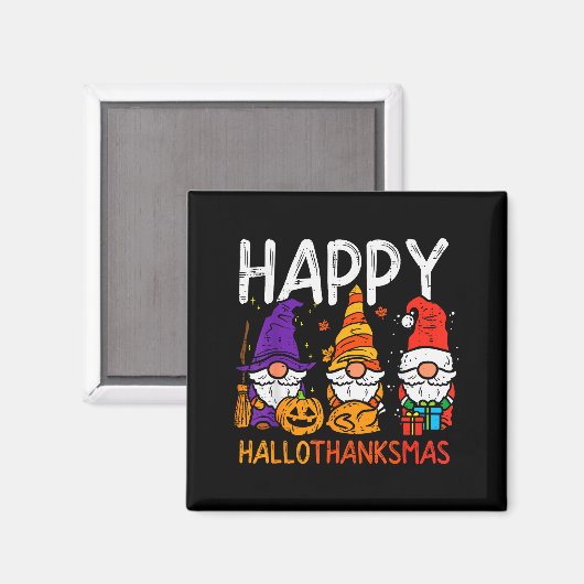 Gnomes Happy Hallothanksmas Halloween Thanksgiving Magnet (Vorderseite/Rückseite)