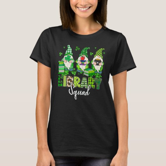 Gnomes Leopard Shamrock Library Squad St Patricks  T-Shirt (Vorderseite)