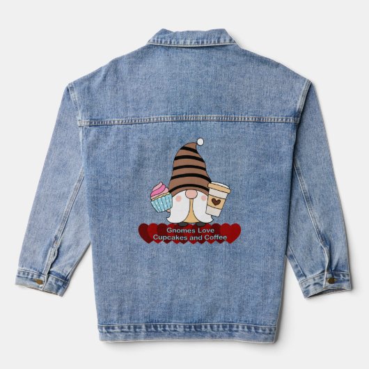 Gnomes Liebe Cupcakes und Kaffee Frauen Jeansjacke (Rückseite)