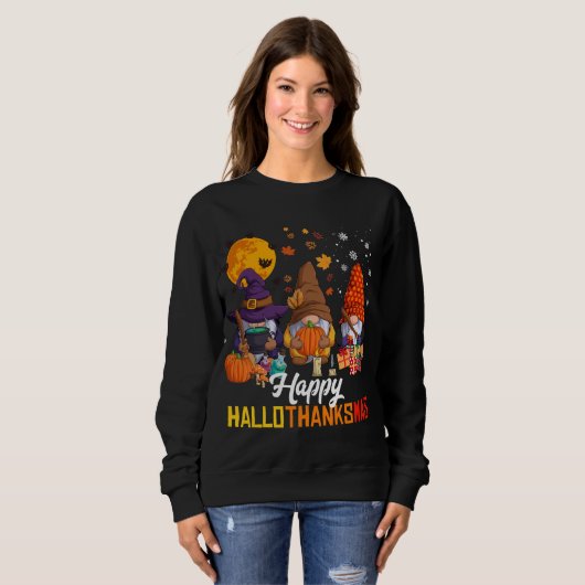 Gnomes Lover Halloween Frohe Weihnachts-Happy Hall Sweatshirt (Vorne ganz)