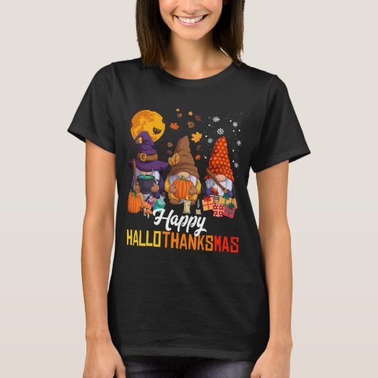 Gnomes Lover Halloween Frohe Weihnachts-Happy Hall T-Shirt (Vorderseite)