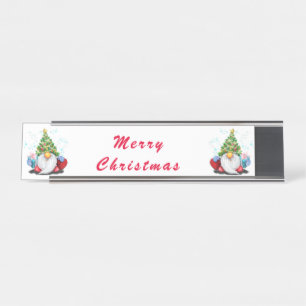 Gnomes mit Weihnachtsbaumhut und Geschenken Schreibtischnamensplakette