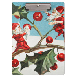 Gnomes painting holly berries in the snow klemmbrett