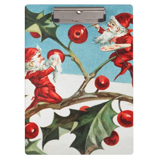 Gnomes painting holly berries in the snow klemmbrett (Vorderseite)