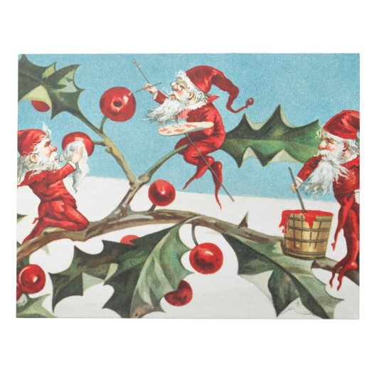 Gnomes painting holly berries in the snow notizblock (Vorderseite)