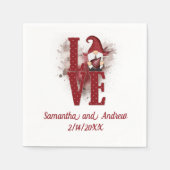 Gnomes Red Liebe Niedlich Valentinstag Hochzeit Serviette (Vorderseite)