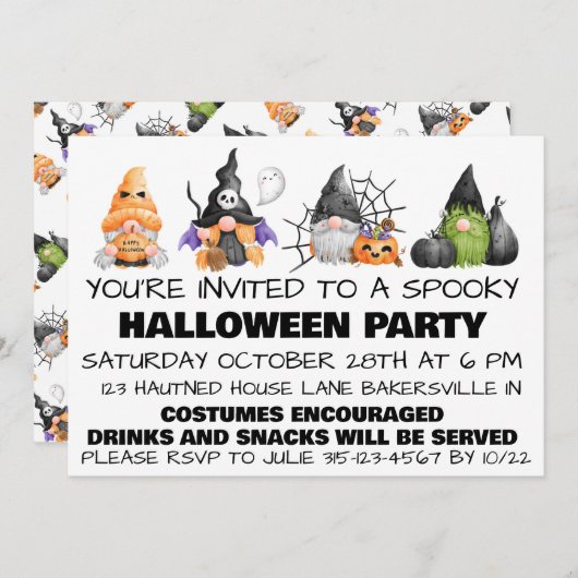 Gnomes Spooky Halloween-Party Einladung (Vorne/Hinten)