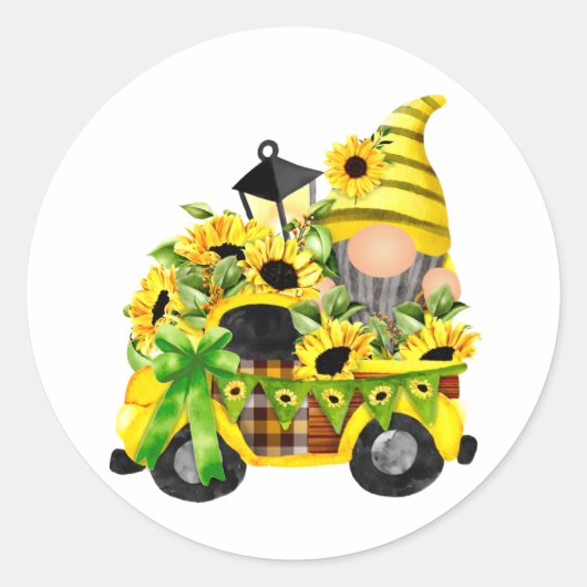 Gnomes Sunflower Truck Classic Round Sticker (Vorderseite)