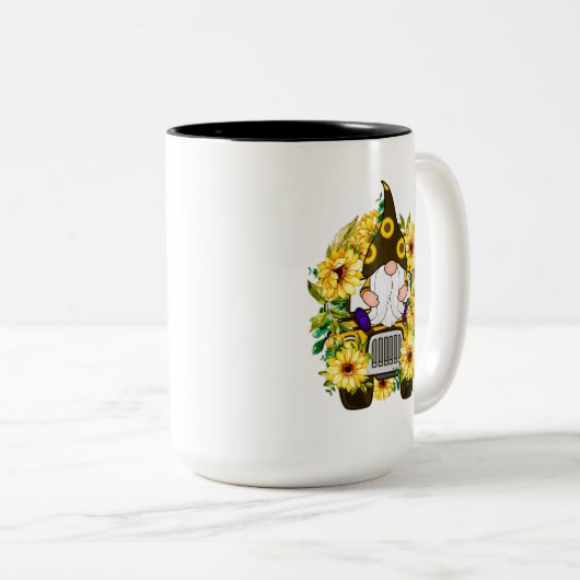 Gnomes Sunflower Truck Zwei-Tone-Kaffeemaschine Ta Zweifarbige Tasse (VorderseiteRechts)