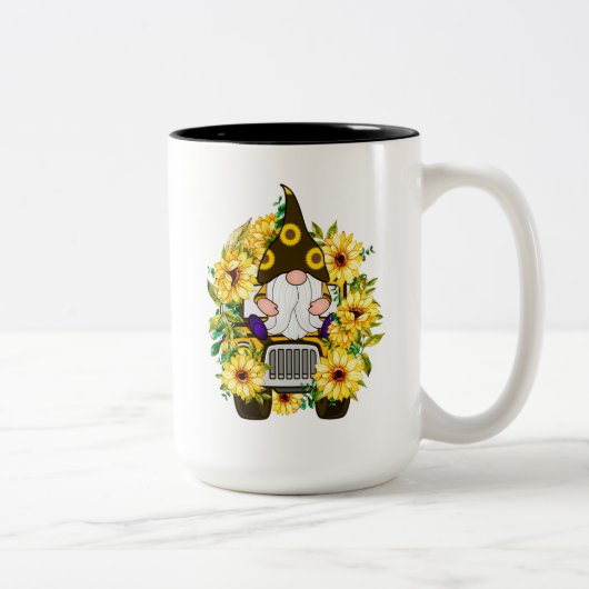 Gnomes Sunflower Truck Zwei-Tone-Kaffeemaschine Ta Zweifarbige Tasse (Rechts)