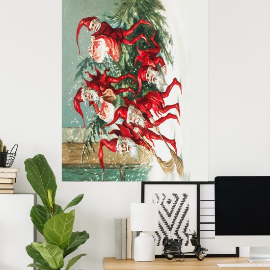 Gnomes sweeping snow with a broom poster (Heimbüro)